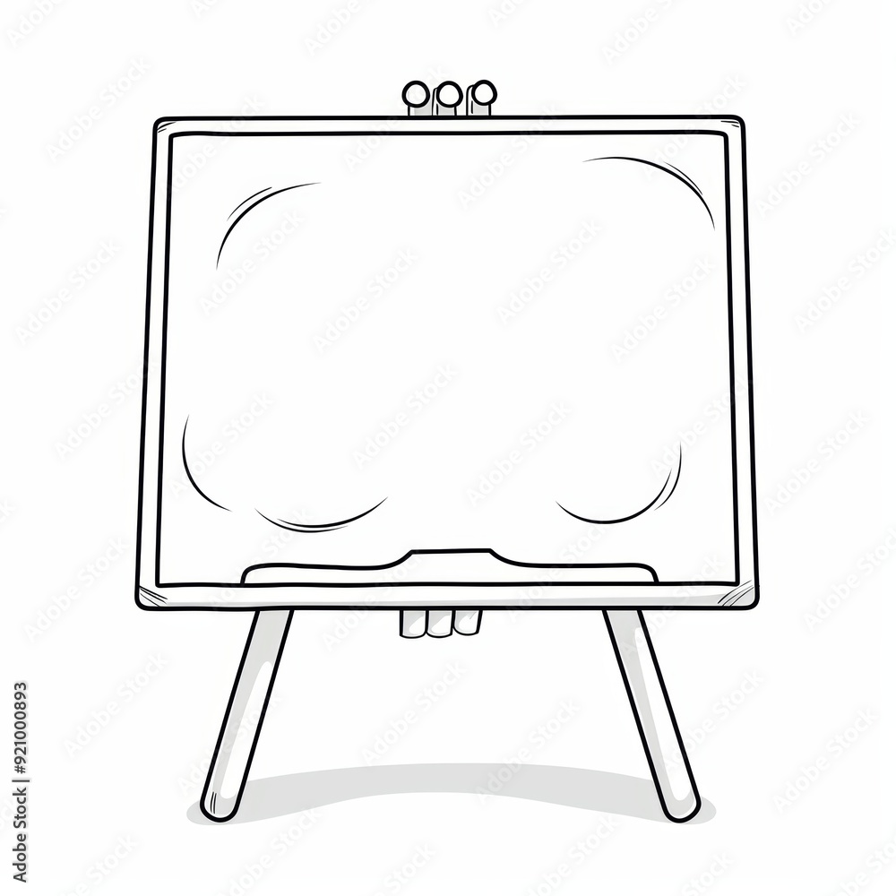 Poster A simple line drawing of a blank chalkboard easel with three pieces of chalk on top.