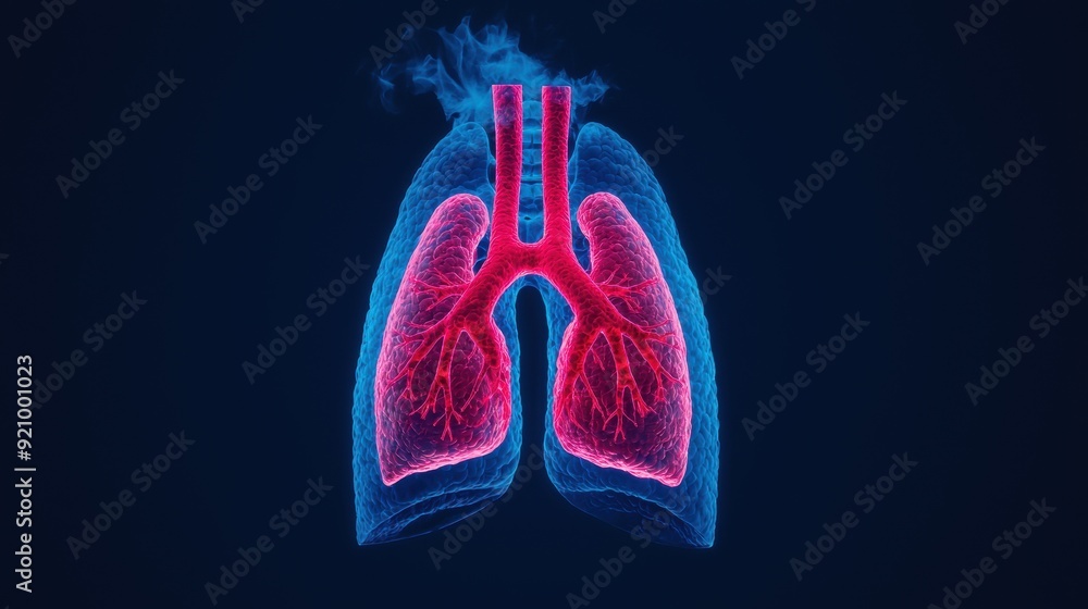 Poster respiratory system: detailed alveoli and lung expansion in high definition with copy space for text 