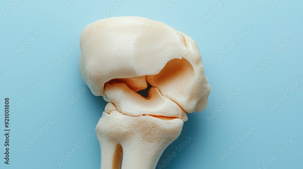 Poster detailed exploded view of knee joint mechanics showing anatomy, articulation, and motion with copy s