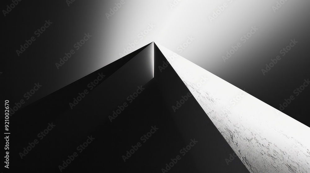 Poster a stark, black and white photo of a geometric shape with a dramatic light source highlighting its sh