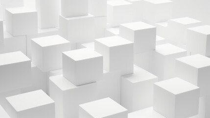 Collection of blocks of various sizes, arranged in a seemingly random pattern. Depth and complexity. Modern art, architecture visualization, complexity and organized chaos. Cubes Background.