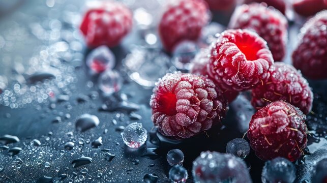 Fresh Raspberries with Water Droplets Close-Up