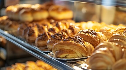 Freshly Baked Pastries in Bakery Display Welcome Monday Morning Delight