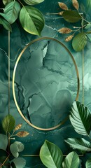 Minimalistic social media template with gold frame on marble background