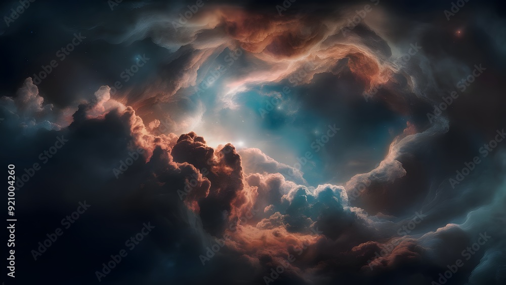 Wall mural the background wallpaper features a colorful space galaxy, a cloud nebula, starry night cosmos, univ