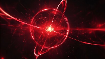 Close-up of vibrant red electrons orbiting around a glowing plasma core.