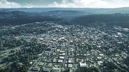 Technical aerial visual, 3D LiDAR GIS aerial map satellite scan model isolated, showing Gresham , USA. Elevation, topography, render