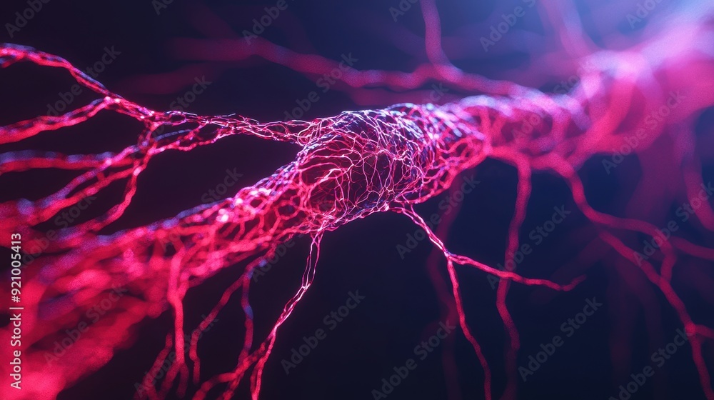 Poster Futuristic Arterial System Holographic Projection with Transparent Layers Showing Vivid Circulatory Path and Copy Space for Text in 8K High Detail