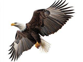 Fototapeta premium Bald eagle in flight with wings spread wide