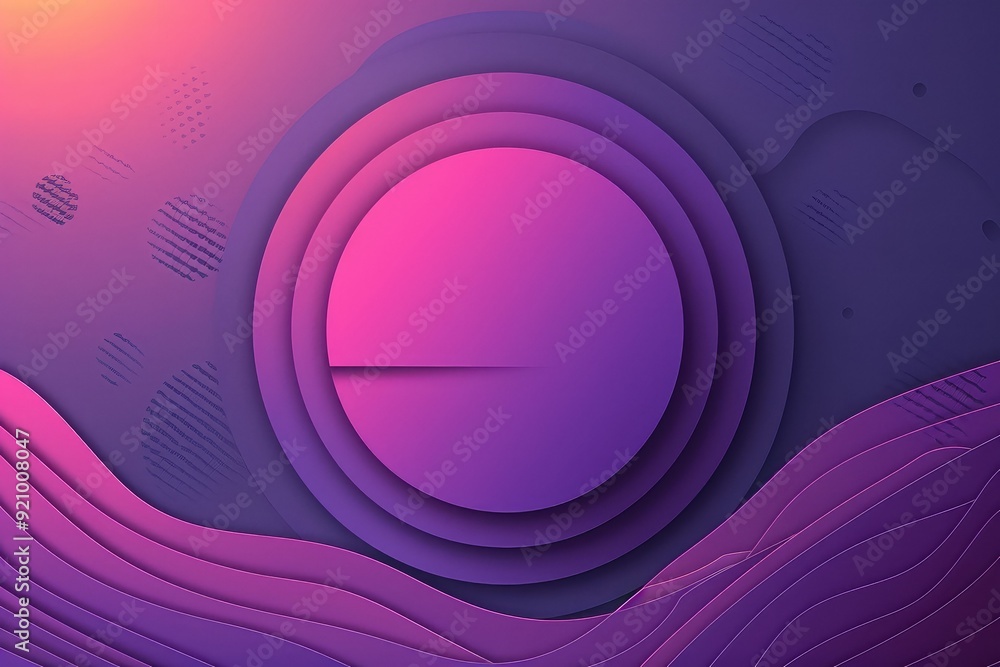 Poster abstract background with purple and pink gradient, featuring wavy lines and a circle with concentric