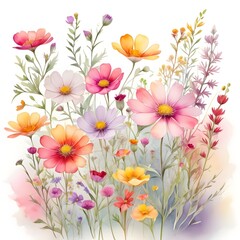 Fototapeta premium Pink and White Floral Pattern with Flowers and Leaves