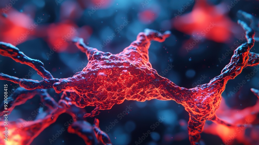 Poster illuminating inflammation: high-detail cellular process visualization with glowing textures in 8k re