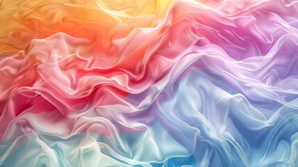 Fototapeta premium Gradient pastel rainbow colored fabric with soft folds and waves. Surreal landscape background. AI generated images.