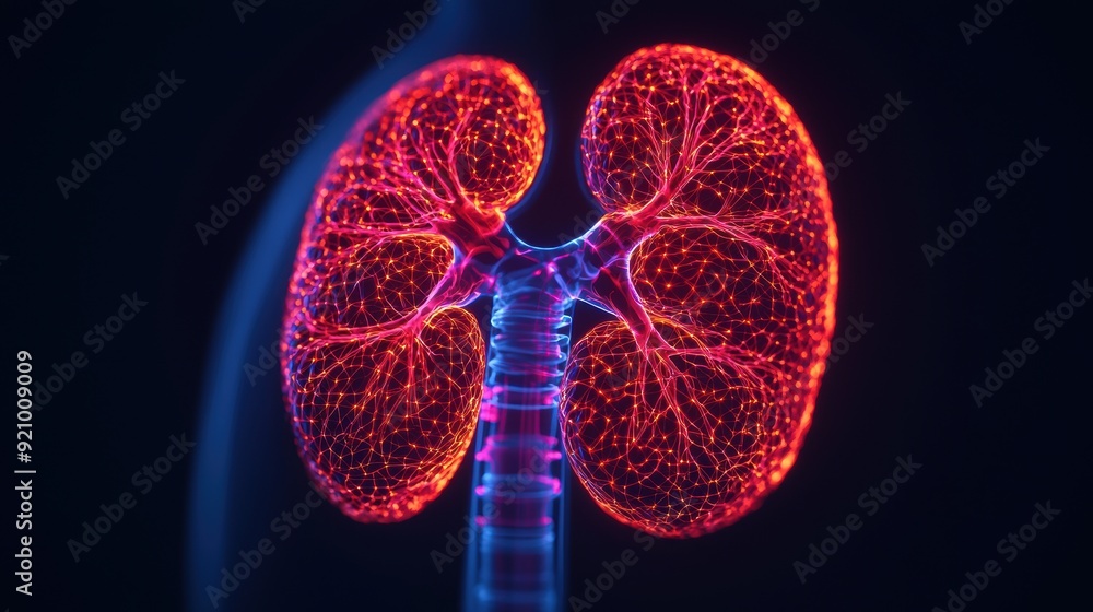 Aufkleber futuristic kidney function digital visualization with vibrant colors and copy space for text in 8k h