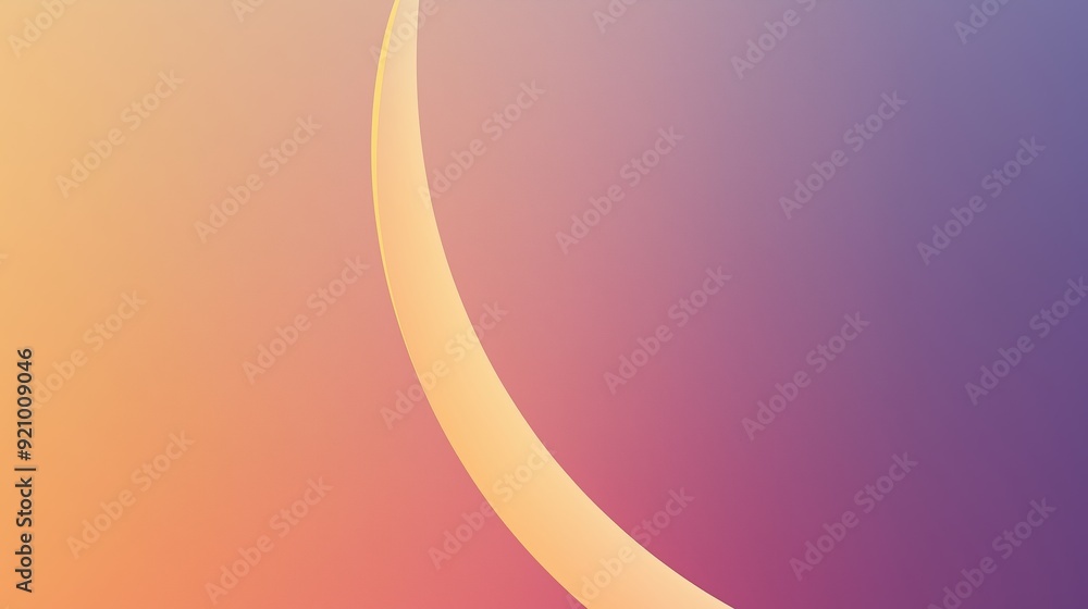 Poster gradient background with a curved golden line in a soft pastel color palette during dawn or dusk