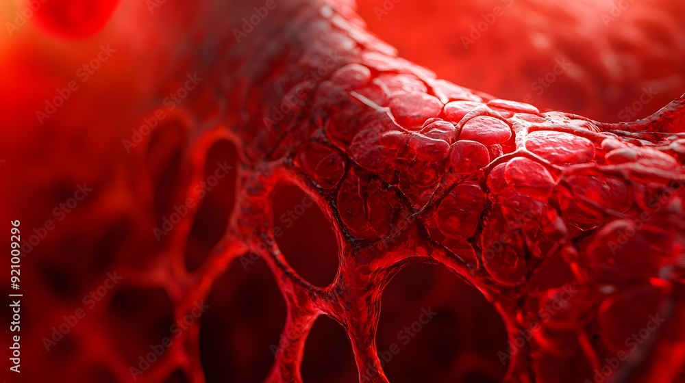 Poster captivating microscopic view of circulating cell in vibrant capillary