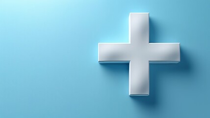 Obraz premium A white medical cross symbol on a soft blue gradient background