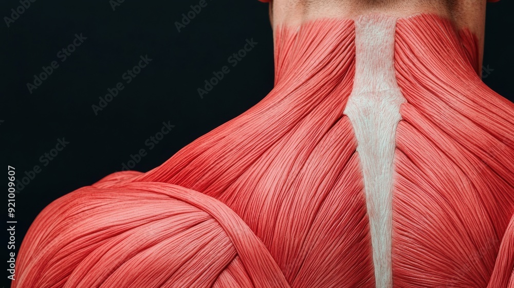 Aufkleber detailed view of back muscles fibers and structure in high resolution 8k image with copy space for f