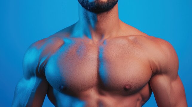 Sculpted Chest Muscles - Dynamic Bodybuilding Exercise with Dramatic Lighting | Copy Space for Text, High Detail 8K Resolution