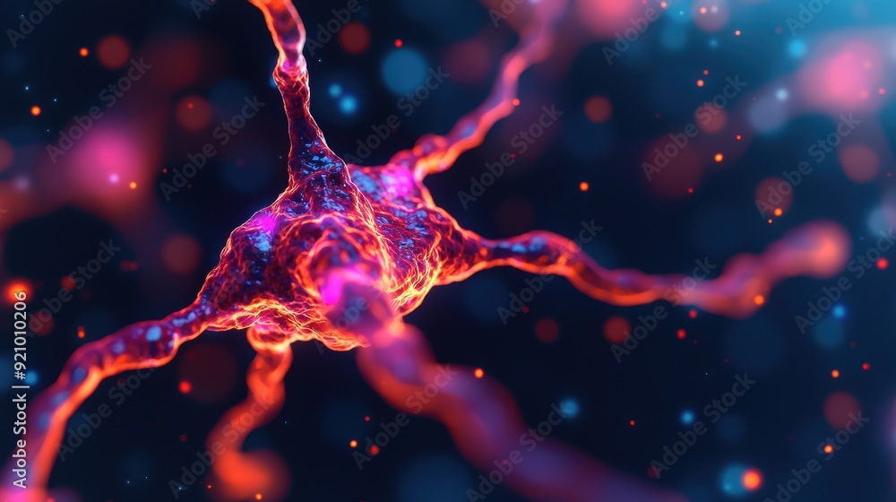 Poster neural connections - human brain neurons firing with copy space, 8k high detail image for intelligen