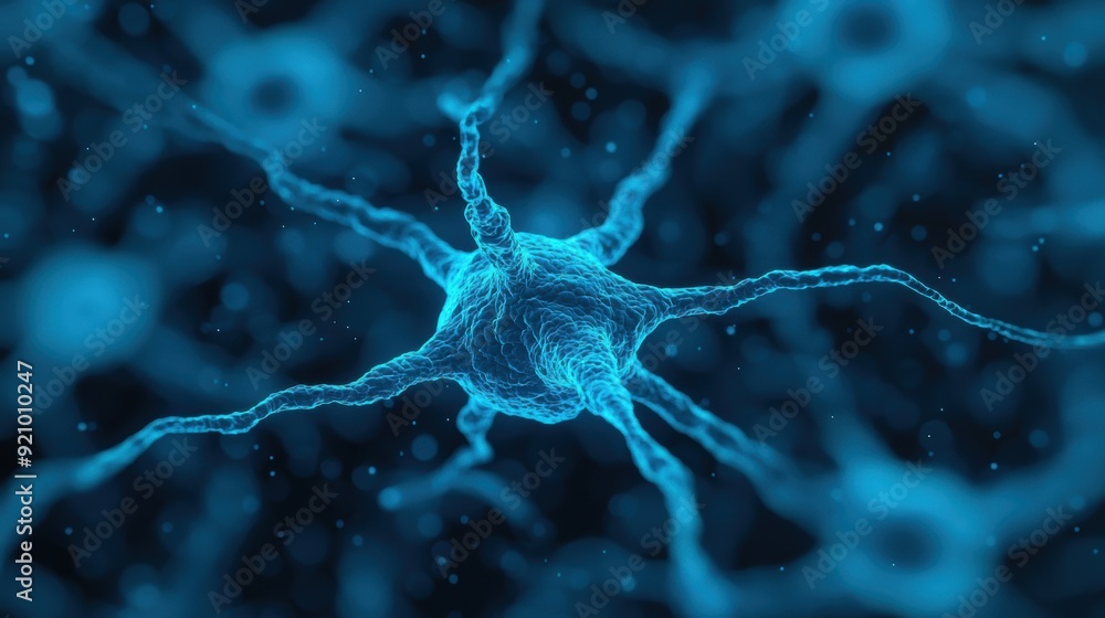 Poster neural connectivity: human brain neurons firing for intelligence with copy space, high detail 8k res