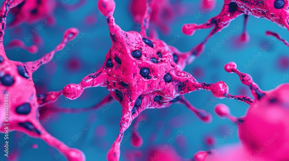 Poster intricate synaptic connections: detailed illustration of neurotransmitters interacting in the brain 