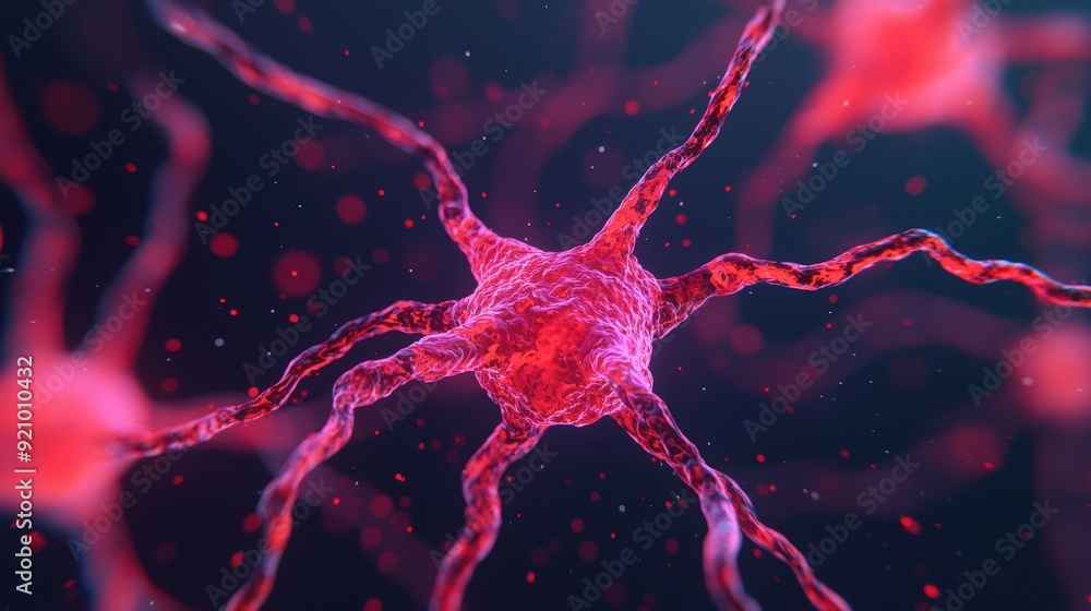 Aufkleber neural connections: detailed illustration of synapses and neurotransmitters in the brain with copy s