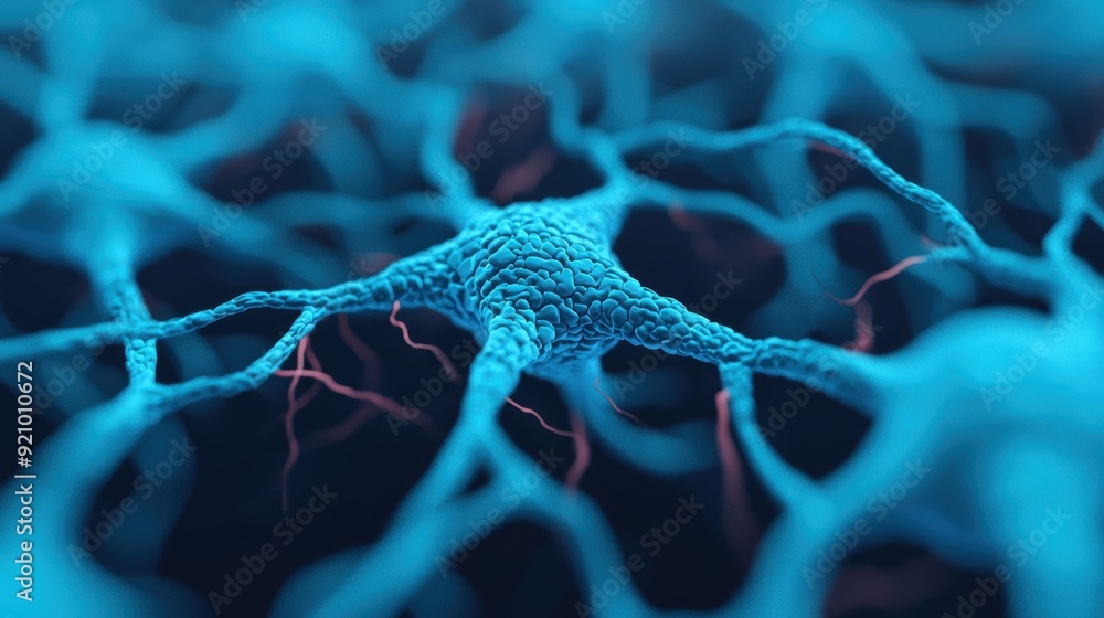 Poster intricate network of peripheral nerves - detailed anatomy and function coordination with copy space,