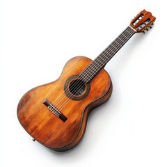 Obraz premium single guitar clipart, musical instrument element, acoustic, wooden texture, isolated on white background