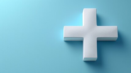 Obraz premium A white medical cross symbol on a soft blue gradient background