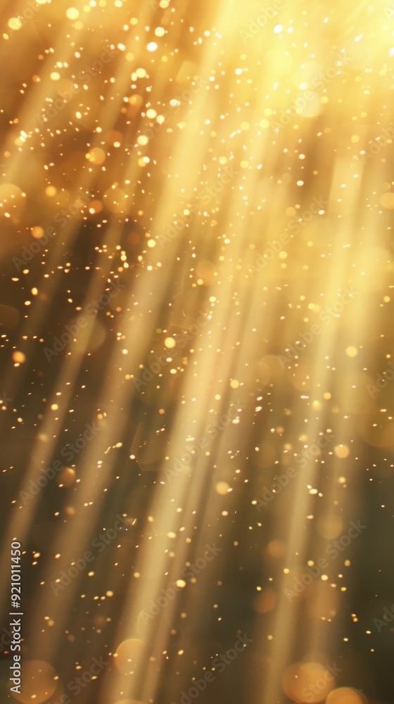 Poster soft blurred golden background with gentle light rays and shimmering particles