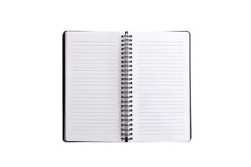 An open spiral notebook with blank pages, perfect for notes, sketches, or journaling. Ideal for students and professionals.