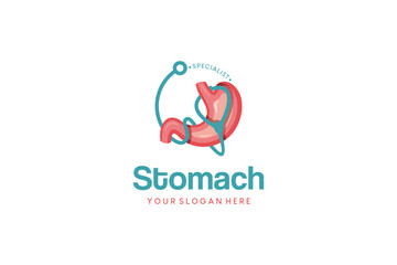Stomach logo design vector illustration with stethoscope creative concept