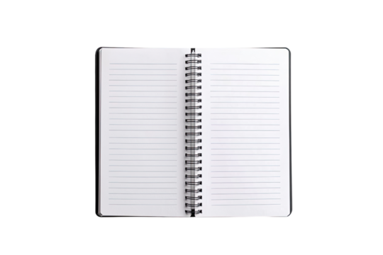 An open spiral notebook with blank pages, perfect for notes, sketches, or journaling. Ideal for students and professionals.