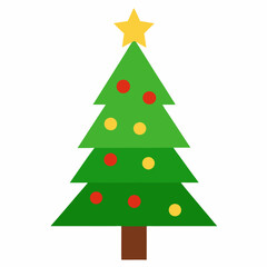 Detailed Christmas tree vector with ornaments, star, and gifts, perfect for festive designs.