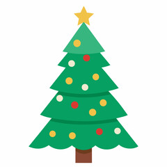 Detailed Christmas tree vector with ornaments, star, and gifts, perfect for festive designs.