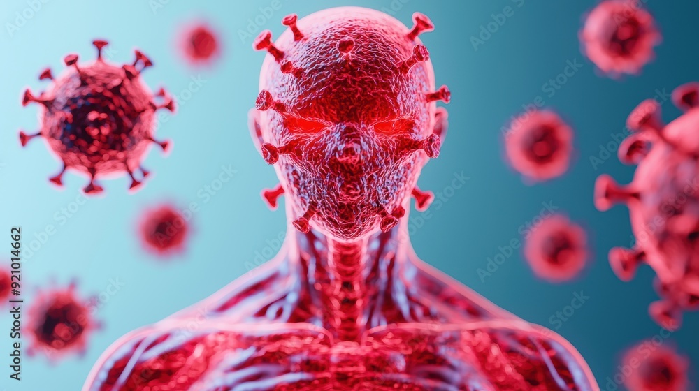 Poster enhancing immunity through vaccination: detailed human body response with copy space for text in hig
