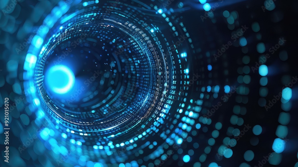 Aufkleber abstract digital tunnel with glowing blue lights and circular patterns.