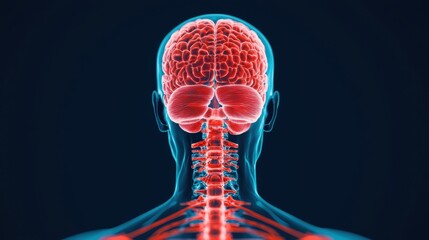 Detailed Scientific Illustration of Nervous System Diagram including Brain and Spinal Cord with Copy Space for Text in 8K Resolution