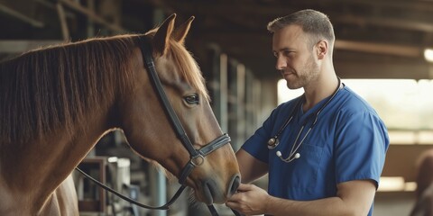 A dedicated veterinarian who provides exceptional care for horses within a stable environment, ensuring their wellbeing through proper nutrition, training, and necessary medical support