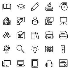 Collection of Basic Education Related Vector Line Icons. Contains Icons like Open Book, Graduation Cap, Idea, Laptop and more. Editable stroke. 48x48 pixels