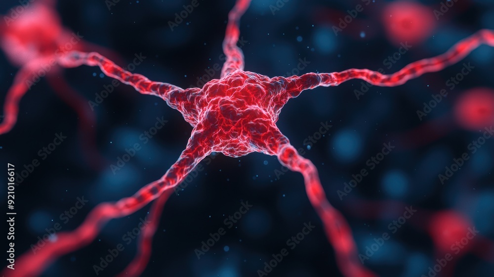 Poster intricate neuron illustration with synaptic connections and detailed neural anatomy in high resoluti