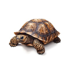 Obraz premium Ancient Mariner: A majestic Galapagos tortoise, weathered by time, strides across a pristine white backdrop, its intricate shell a testament to resilience and longevity. 