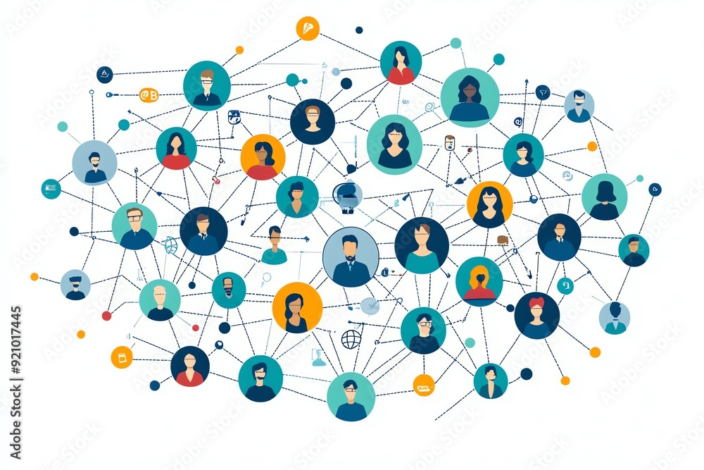 Wall mural social network illustration of people connected.