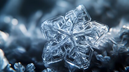 Exquisite Snowflake Crystal with Intricate Geometric Textures and Icy Details