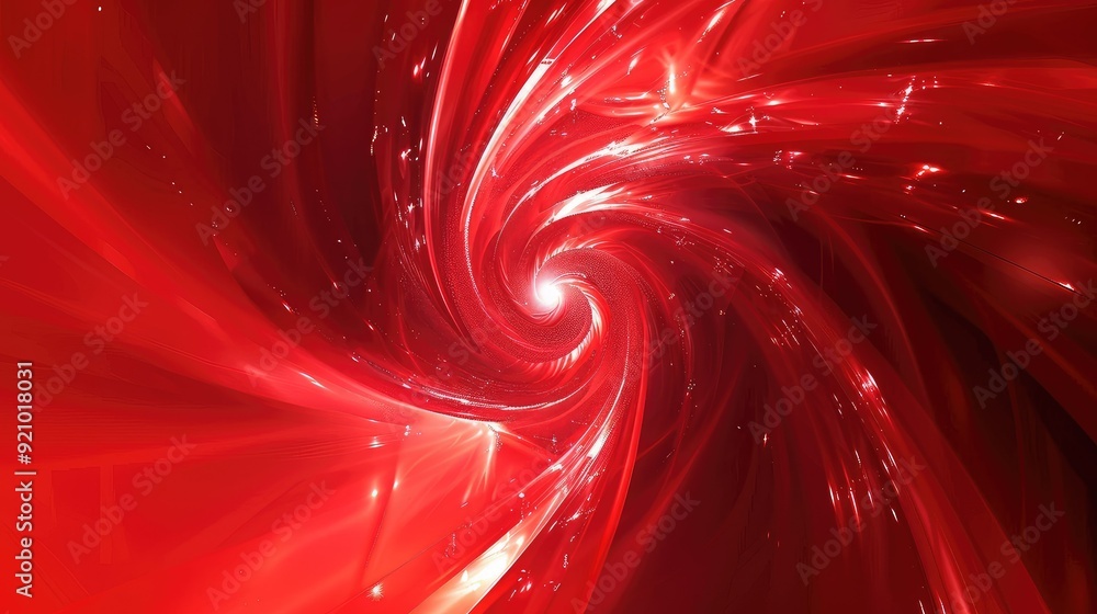 Poster abstract red and white swirl, glowing with light, creating a dynamic and hypnotic pattern.