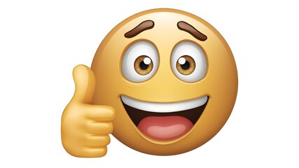 Thumbs up on a 3D yellow emoticon.