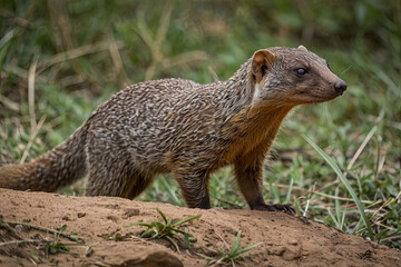 a happy mongoose searching for food