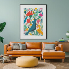 Beautiful Mockup of modern living room with sofa in, frame 