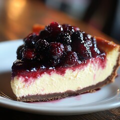 Closeup of a Slice of Blueberry Cheesecake